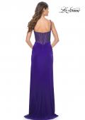 Picture of: Ruched Net Jersey Dress with Bustier Top and Illusion Back in Indigo, Style: 32212, Detail Picture 5