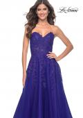 Picture of: Sweetheart Tulle Strapless Gown with Lace Applique in Indigo, Style: 32304, Detail Picture 5