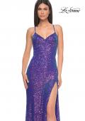 Picture of: Irridescent Sequin Long Prom Gown with Lace Up Back in Indigo, Style: 32339, Detail Picture 5