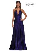 Picture of: Beautiful Long Metallic Net Jersey Gown with Flattering Ruching in Indigo, Style: 32887, Detail Picture 5