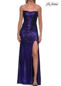 Picture of: Strapless Metallic Gown with Draped Bodice and High Slit in Indigo, Style: 33291, Detail Picture 5