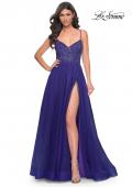 Picture of: Beautiful Rhinestone Beaded Illusion Top Tulle Prom Dress in Blue, Style: 32020, Detail Picture 6