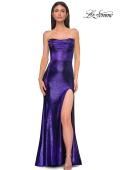 Picture of: Strapless Draped Neckline Prom Dress in Metallic Jersey in Indigo, Style 32828, Detail Picture 6