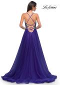 Picture of: A-line Tulle Gown with Draped Mesh Rhinestone Bodice in Indigo , Style 32838, Detail Picture 6