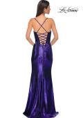 Picture of: Fitted Metallic Jersey Prom Dress with Corset Style Top in Indigo , Style 32877, Detail Picture 6