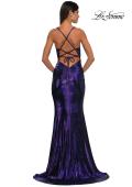 Picture of: Ruched Prom Dress with Metallic Lace and Fabric in Indigo, Style: 33059, Detail Picture 6