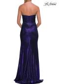 Picture of: Strapless Metallic Gown with Draped Bodice and High Slit in Indigo, Style: 33291, Detail Picture 6
