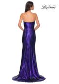 Picture of: Strapless Draped Neckline Prom Dress in Metallic Jersey in Indigo, Style 32828, Detail Picture 7
