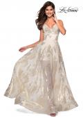 Picture of: Sheer Floral Silk Burnout Prom Dress with Shorts in Ivory gold, Style: 27547, Main Picture