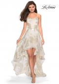 Picture of: Strapless Metallic Floral High Low Prom Dress in Ivory/Gold, Style: 27753, Main Picture