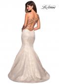 Picture of: Long Prom Dress with Gold Metallic Floral Print in Ivory Gold, Style: 27310, Back Picture