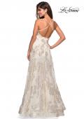 Picture of: Sheer Floral Silk Burnout Prom Dress with Shorts in Ivory Gold, Style: 27547, Back Picture