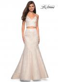 Picture of: Two Piece FLoral Mermaid Gown with Strappy Back in Ivory Gold, Style: 27749, Back Picture