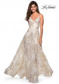 Picture of: Sheer Floral Silk Burnout Prom Dress with Shorts in Ivory Gold, Style: 27547, Detail Picture 1