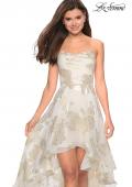 Picture of: Strapless Metallic Floral High Low Prom Dress in Ivory/Gold, Style: 27753, Detail Picture 1