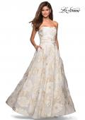 Picture of: Strapless Floral A Line Ball Gown with Pockets in Ivory Gold, Style: 27207, Detail Picture 2