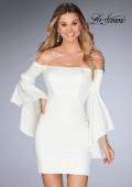 Picture of: Off the Shoulder Ruffle Sleeve Homecoming Dress in Ivory, Style: 25033, Detail Picture 2