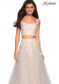 Picture of: Two Piece Tulle Dress with Cascading Applique Detail in Ivory/Nude, Style: 27635, Detail Picture 1
