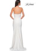Picture of: Fabulous Jersey Dress with Rhinestones Lining the Top and HIgh Slit in Ivory , Style 32854, Detail Picture 8