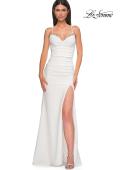Picture of: Ruched Long Jersey Dress with Draped Rhinestone Neckline in Ivory , Style 32802, Detail Picture 13