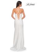 Picture of: Ruched Long Jersey Dress with Draped Rhinestone Neckline in Ivory , Style 32802, Detail Picture 14