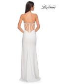 Picture of: Strapless Jersey Dress with Rhinestone Neckline and Slit Detail in Ivory , Style 32825, Detail Picture 14