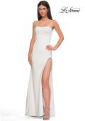 Picture of: Strapless Jersey Dress with Rhinestone Neckline and Slit Detail in Ivory , Style 32825, Detail Picture 15