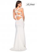 Picture of: Form Fitting Jersey Prom Dress with Side Leg Slit in Ivory, Style: 27479, Back Picture
