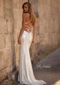 Picture of: Ruched Metallic Jersey Dress with Open Lace Up Back in Ivory , Style 32945, Back Picture
