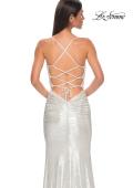 Picture of: Ruched Metallic Jersey Dress with Open Lace Up Back in Ivory , Style 32945, Detail Picture 20