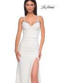 Picture of: Ruched Long Jersey Dress with Draped Rhinestone Neckline in Ivory , Style 32802, Detail Picture 21