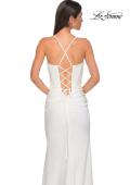 Picture of: Ruched Long Jersey Dress with Draped Rhinestone Neckline in Ivory , Style 32802, Detail Picture 22