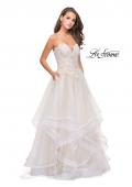 Picture of: Strapless Ruffle Tulle Ball Gown with Beaded Lace Bodice in Ivory, Style: 25515, Detail Picture 1