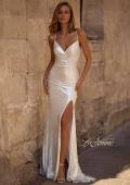 Picture of: Ruched Metallic Jersey Dress with Open Lace Up Back in Ivory , Style 32945, Detail Picture 1