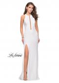 Picture of: Long Jersey Dress with High Neckline and Side Leg Slit in Ivory, Style: 25477, Detail Picture 2
