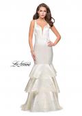 Picture of: Satin Prom Dress with Laser Cut Detail and Tulle Skirt in Ivory, Style: 25749, Detail Picture 2