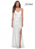 Picture of: Lace Long Dress with Scallop Detail on Skirt Slit in Ivory, Style 29939, Detail Picture 2
