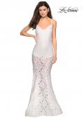 Picture of: Long Form Fitting Lace Prom Dress with Attached Shorts in Ivory, Style: 27584, Detail Picture 3