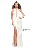 Picture of: Long Velvet Prom Dress with Leg Slit and Open Back in Ivory, Style: 25861, Detail Picture 2