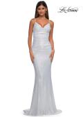 Picture of: Gorgeous Metallic Prom Dress with Ruching and Illusion Back in Ivory, Style: 33034, Detail Picture 7