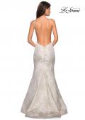 Picture of: Long Floral Mermaid Prom Dress with High Neckline in Ivory/Silver, Style: 27796, Main Picture