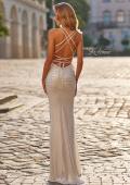 Picture of: Metallic Ruched Prom Dress with Strappy Open Back in Ivory Silver, Style: 33609, Detail Picture 1