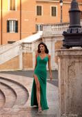 Picture of: Ruched Jersey Dress with Draped Neckline and High Slit in Jade, Style: 32152, Detail Picture 7
