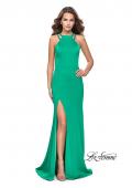 Picture of: Classic Long Evening Gown with Beaded Straps and Slit in Jade, Style: 25540, Main Picture