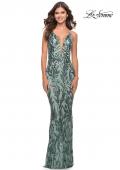 Picture of: Deep V Print Sequin Gown in Jade in Jade, Style: 31522, Main Picture