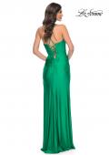 Picture of: Bustier Top Jersey Prom Dress with Intricate Lace Up Back in Green, Style: 32256, Detail Picture 8