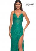 Picture of: Rhinestone Lace Embellished Prom Dress with High Side Slit in Bright Colors in Jade, Style: 32308, Detail Picture 8