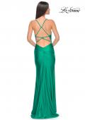 Picture of: Rhinestone Jersey Dress with Slit and Ruching in Jade, Style: 32317, Detail Picture 10