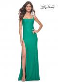Picture of: Rhinestone Embellished Jersey Gown with Square Neckline in Jade, Style: 32058, Detail Picture 13