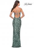 Picture of: Deep V Print Sequin Gown in Jade in Jade, Style: 31522, Back Picture